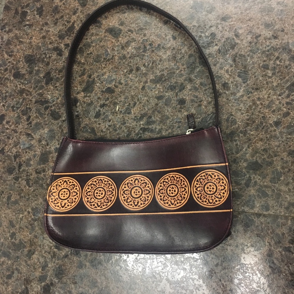 Like New! Dark Brown Shoulder Bag with Tan Medallion Decals